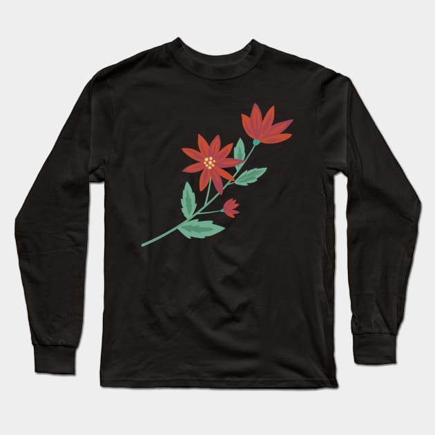 Folk Art Poinsettia Long Sleeve T-Shirt by SWON Design